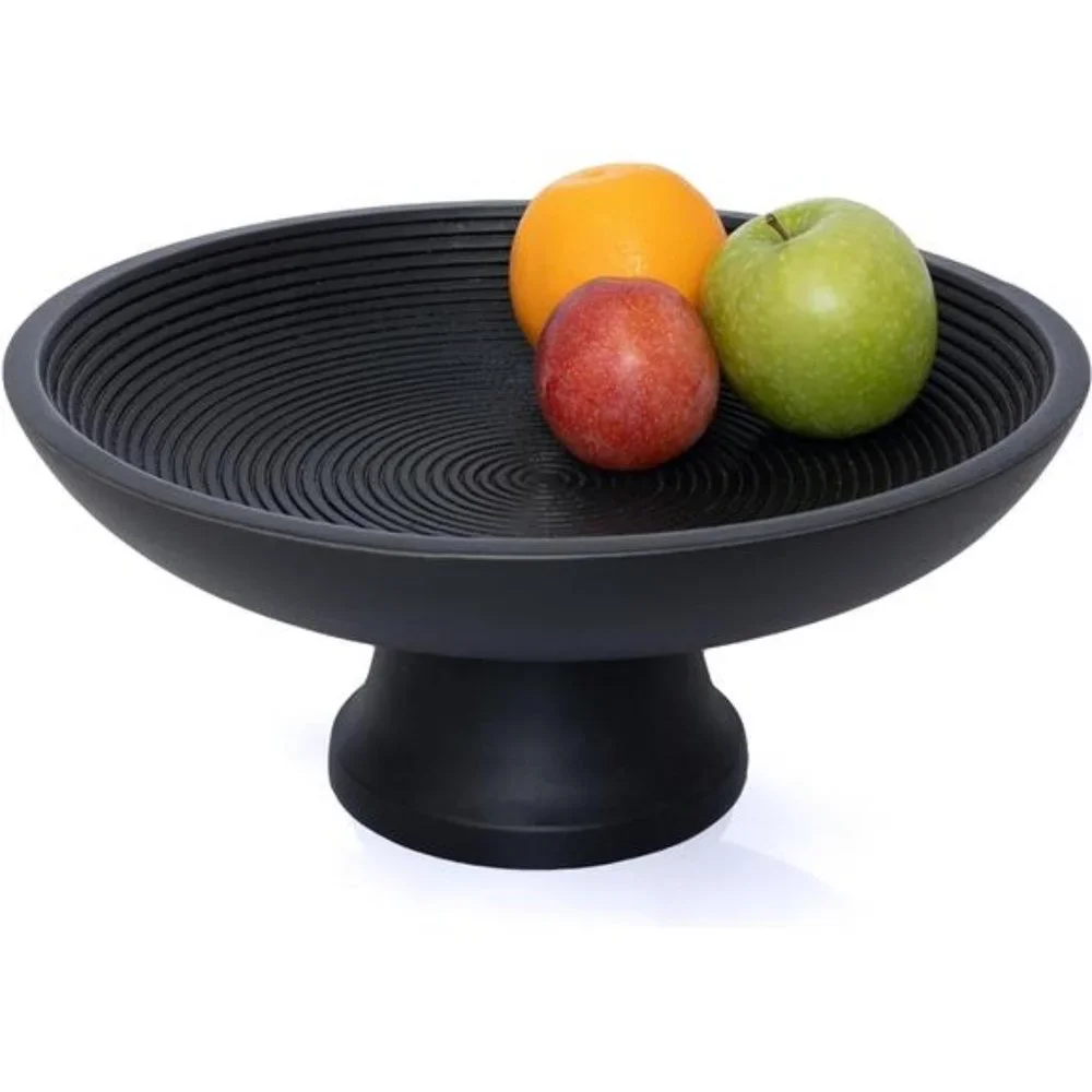 Wood Fruit Bowl or Decorative Pedestal Bowl Centerpiece,12-inch, Black